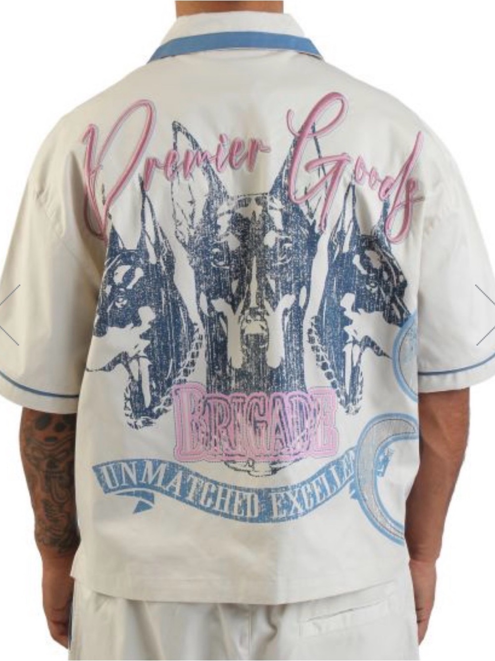 Smoke Rise Embroidered Graphic Brigade Short‎ Sleeve Shirt Ivory Size XL Dogs